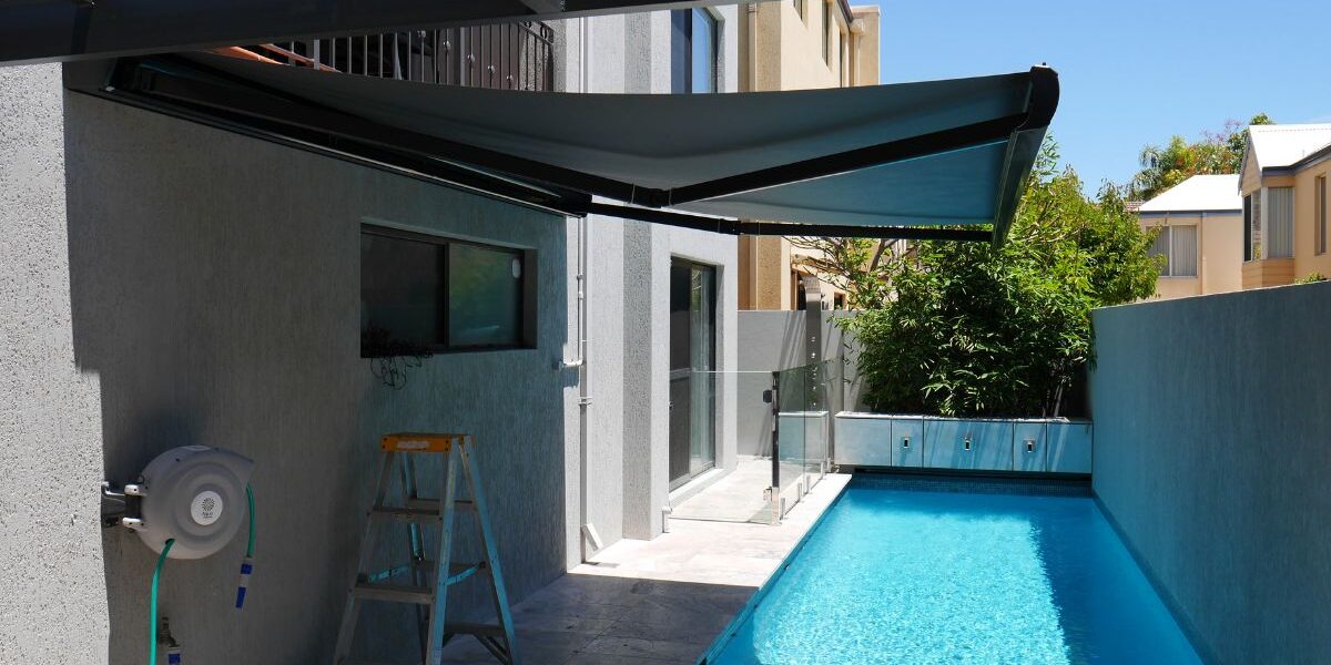 An awning above a pool